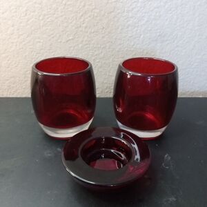 GORGEOUS Set of 3 Crate & Barrel Cranberry Diva Candle Votive Holders.